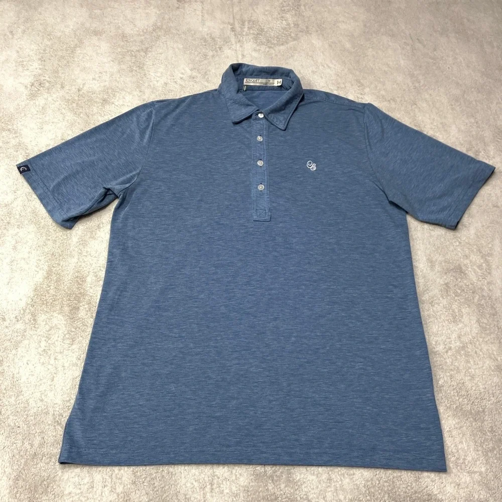 Criquet Polo Shirt Performance Short Sleeve Heathered Blue Mens Size M